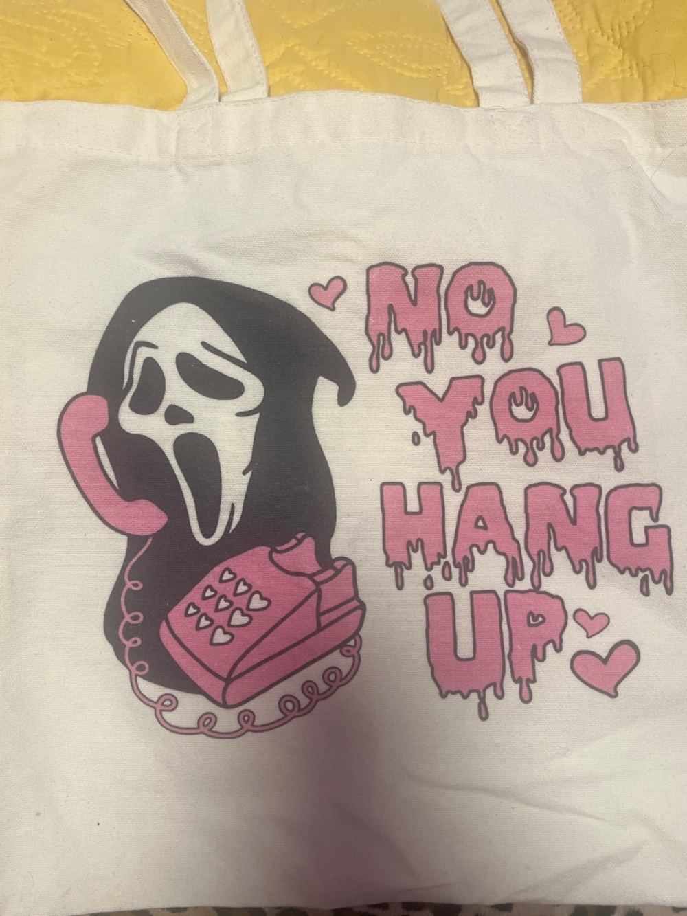 Graphic Canvas Tote Bag - Pink Phone Drip Design
